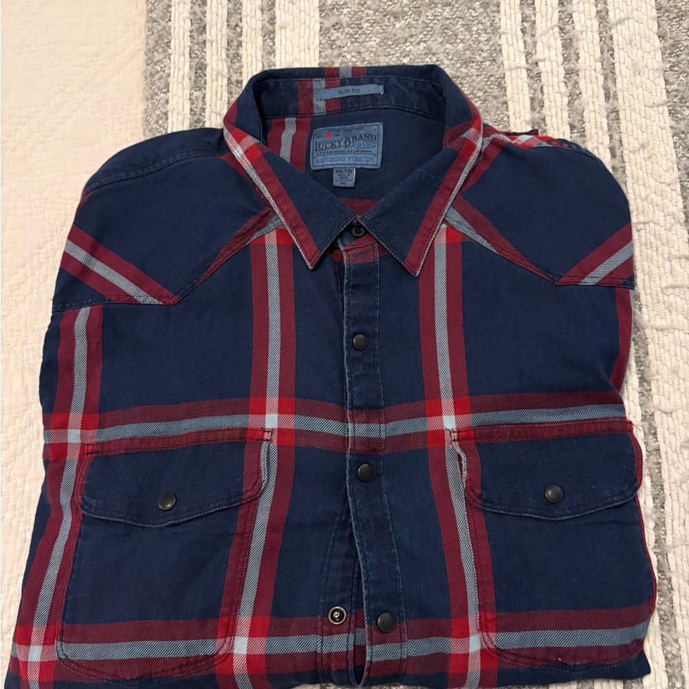 Blue and Red Plaid Button-Up Shirt